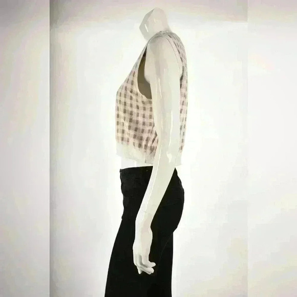 CARVEN PARIS White Beige Knit Gingham Cropped Cotton Vest Large 4/6 Portgual - Picture 2 of 8